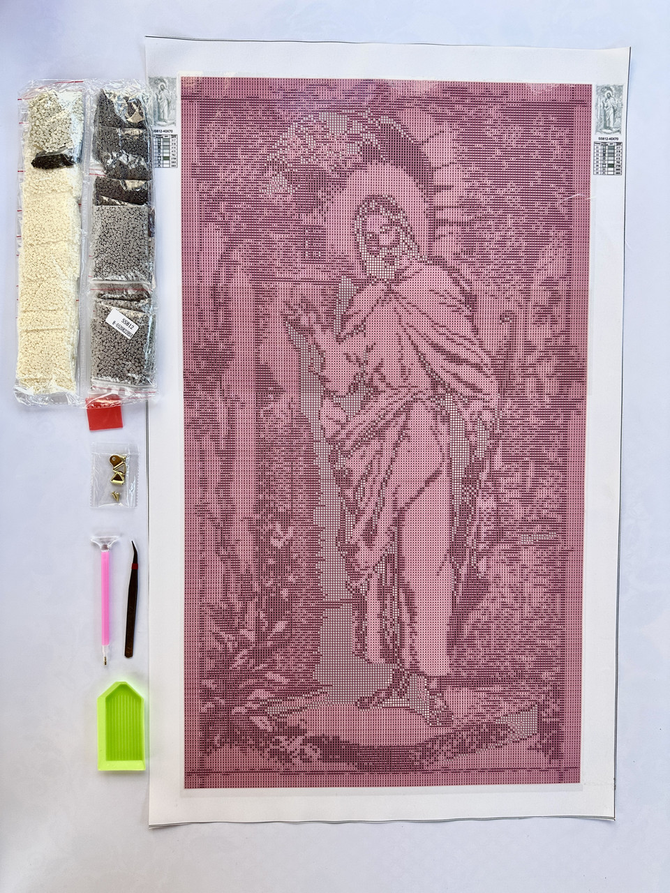 Набір алмазної мозаїки 40x70 Ікона ColorArt Ісус стукає в двері монохром сірий SS812 - Зображення 2