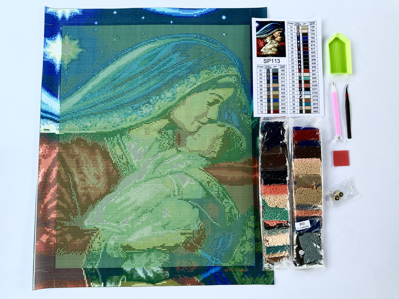 Набор алмазной мозаики ColorArt 40х50 икона Мария с младенцем — изображение 4