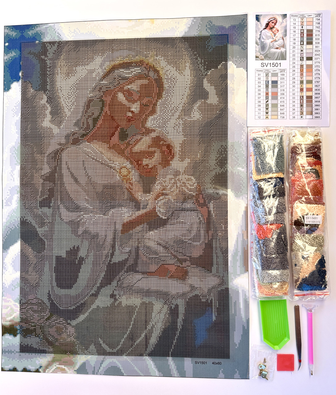 Набір алмазної мозаїки ColorArt 40x60 Мадонна з немовлям SV1501 - Зображення 3