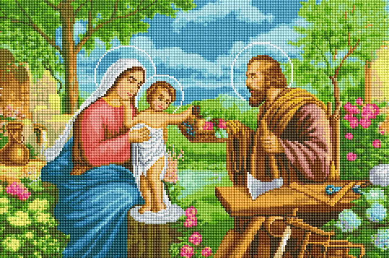 Алмазна мозаїка ColorArt 40x60 Свята родина з фруктами + голограмні алмазики SV1504 - Зображення 2