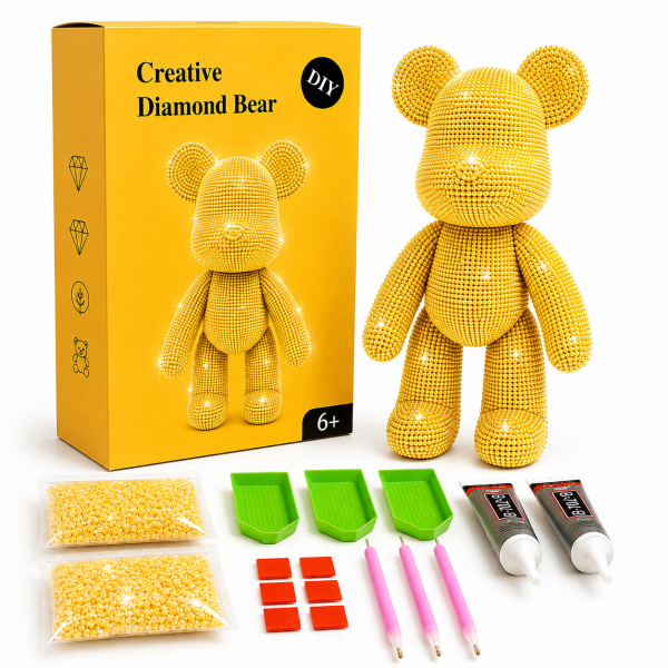 Алмазна мозаїка ColorArt Ведмедик фігурка 5D жовтий 33см