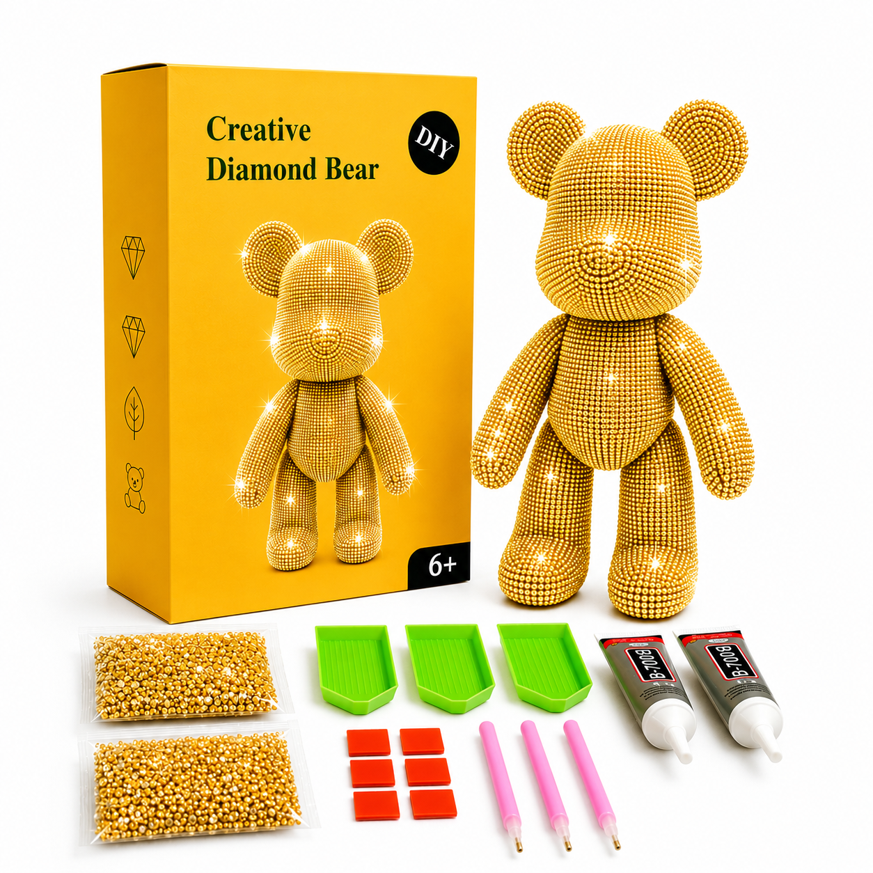 Алмазна мозаїка ColorArt Ведмедик фігурка 5D золотий 33см