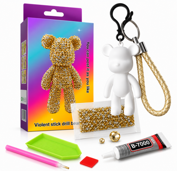 Алмазна мозаїка ColorArt брелок ведмедик золотий  5D 8см