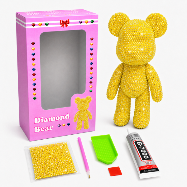 Алмазна мозаїка ColorArt Ведмедик фігурка 5D жовтий 23см