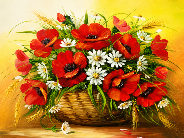 Набір алмазної вишивки ColorArt 30х40см Букет маків з ромашками ST416