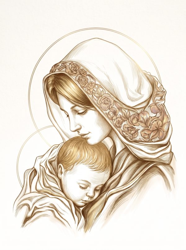 Алмазная мозаика ColorArt 30х40 Икона Дева Мария с Иисусом золотая ST443