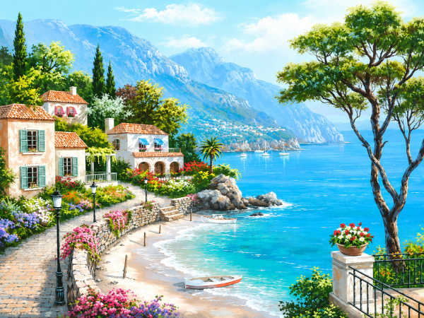 Алмазная мозаика ColorArt 30х40 Город на берегу моря ST455
